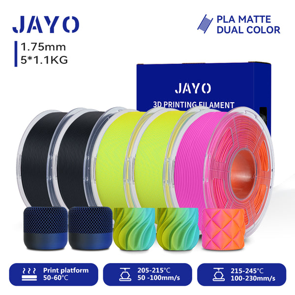 JAYO Dual Color Matte PLA 3D Printer Filament 1.75mm, Matte Yellow-Red PLA 1.1kg Spool (2.4lbs), Dimensional Accuracy +/- 0.02 mm