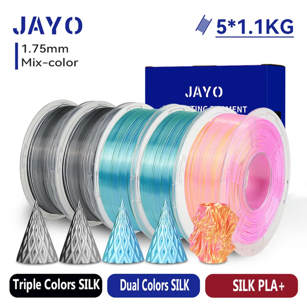 JAYO 3D Silk Pla Plus/ Dual/Triple Colors SILK 3D Printer Filament 1.75mm SILK Rabinbow 1.1kg/roll 3D Printing Materials 5 Rolls